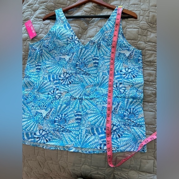 Lilly Pulitzer FLORIN SLEEVELESS LINEN TOP, AMALFI BLUE BY THE SEASHORE - Picture 13 of 16